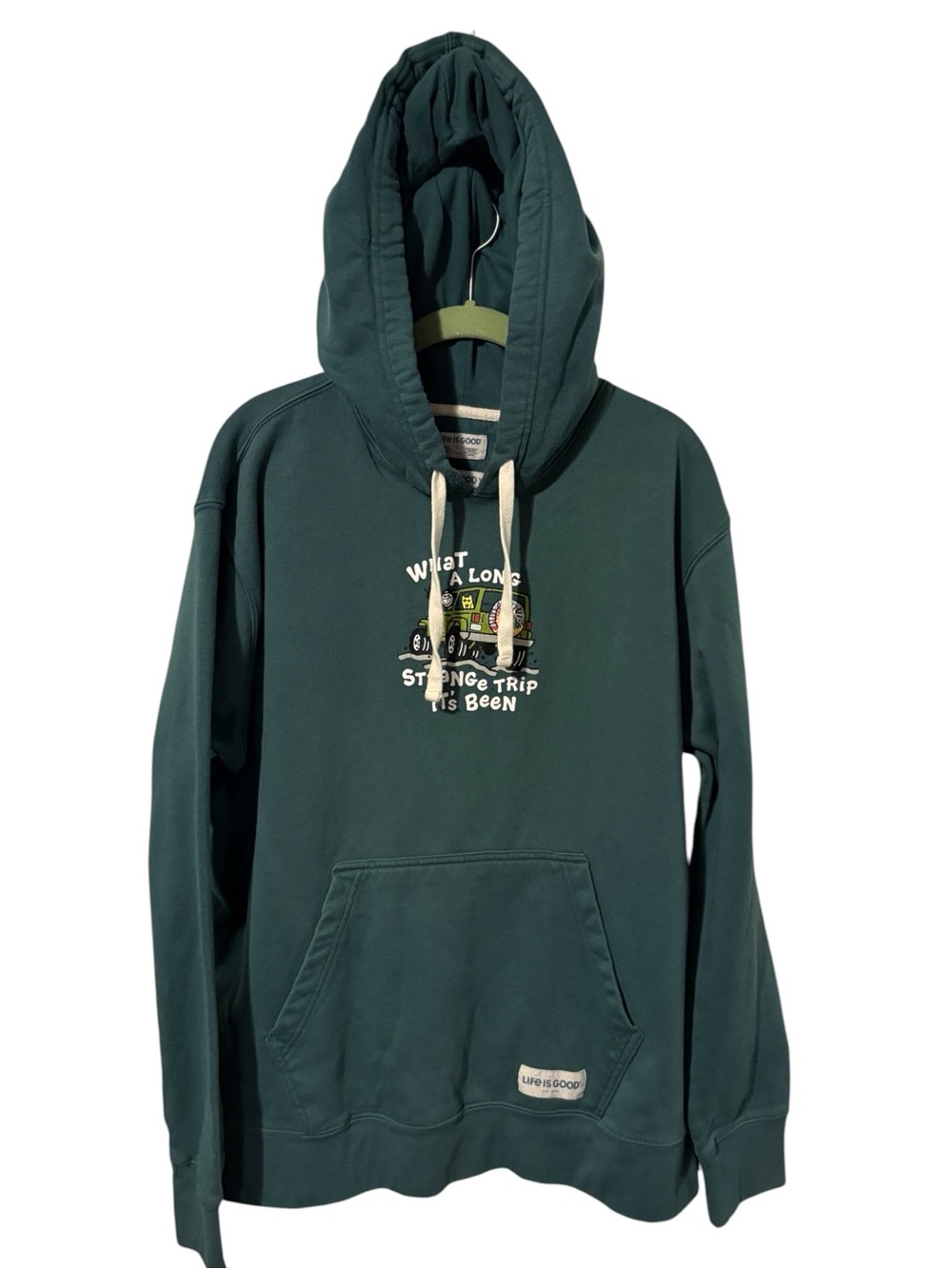 Life Is Good Dark Green Hooded Pullover with Graphic Chest